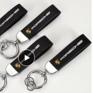 New Black PORSCHE STUTTGART HOTROD Leather Crest KeyRing Key Ch…
